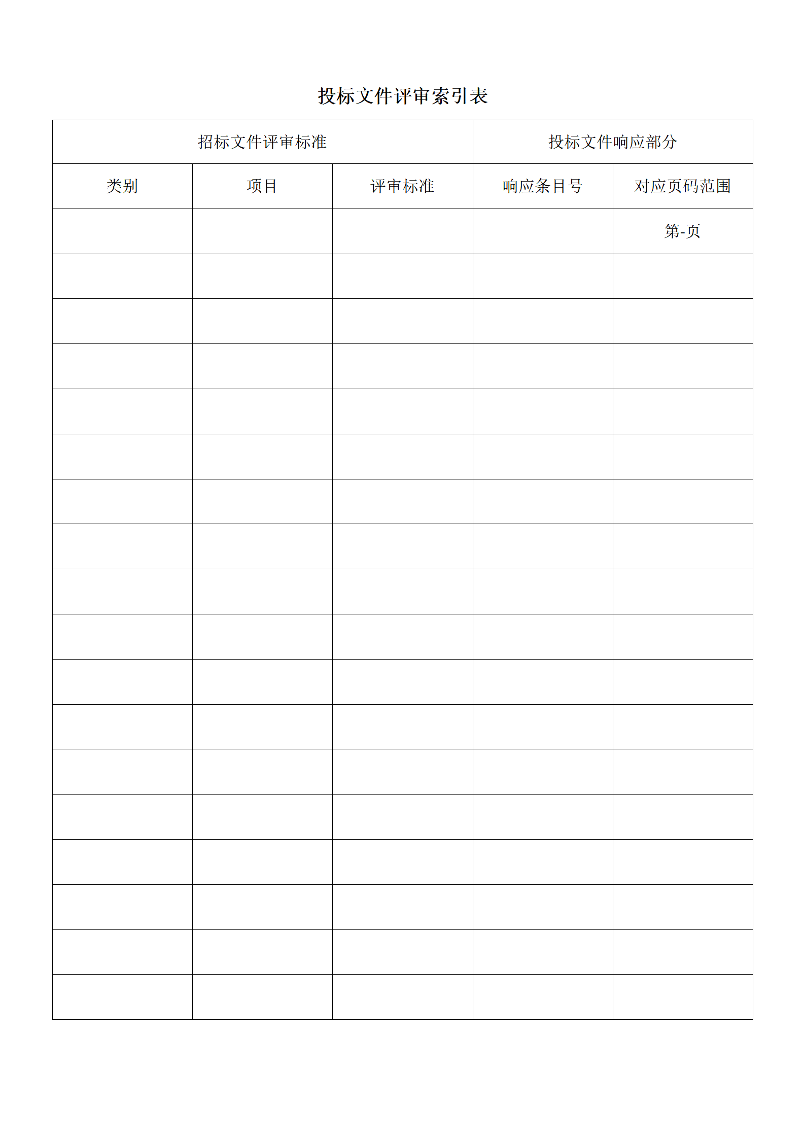 投标文件评审索引表模板